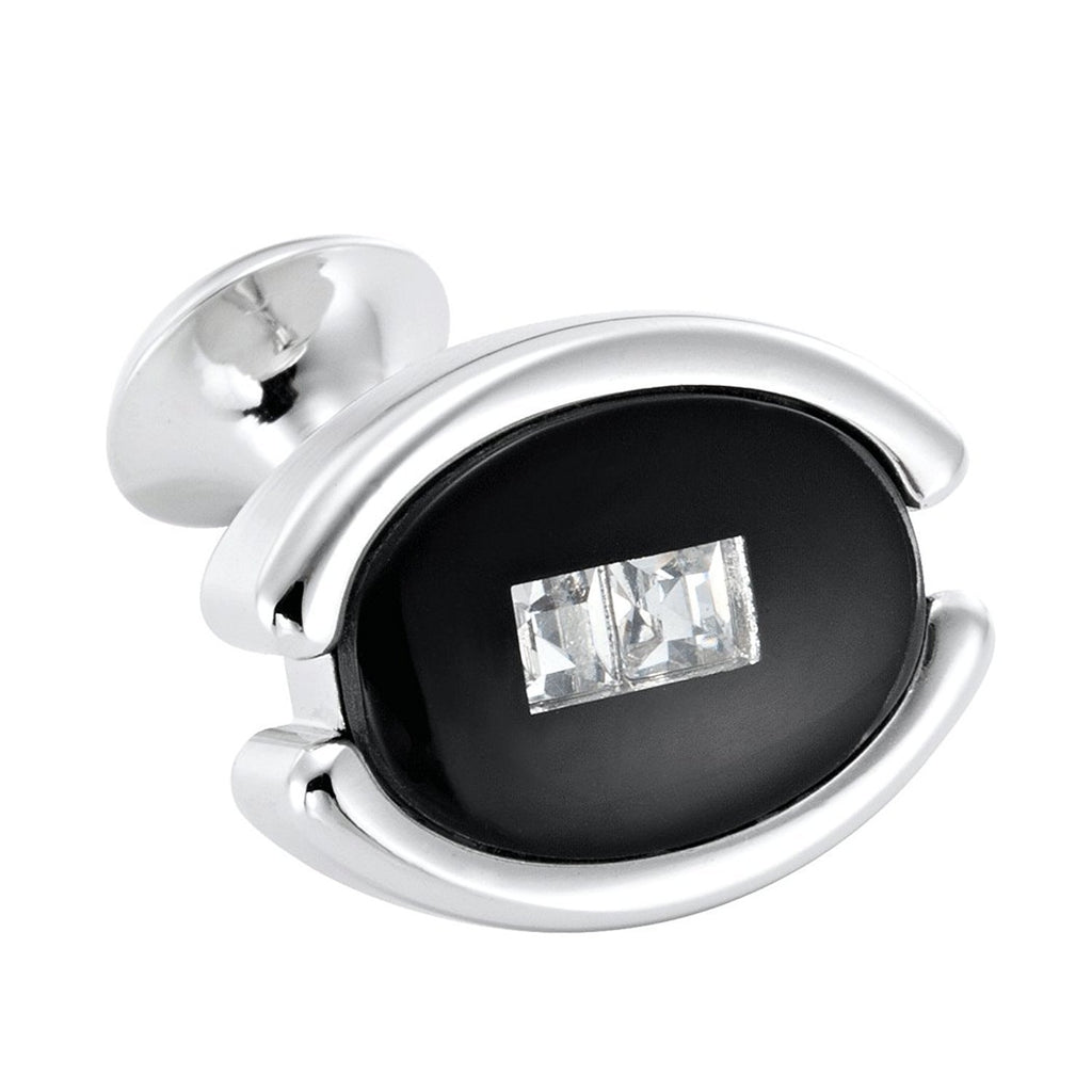 Unique Mens Stainless Steel Cufflinks Oval Cubic Zirconia Eye Cuff Links (Black)