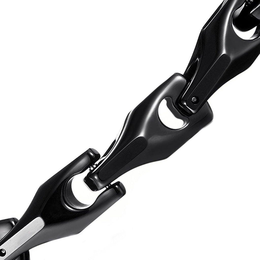 Classy Men's Solid Heavy Wheat Tungsten Carbide Bracelet - 3 Sided Links (Black)