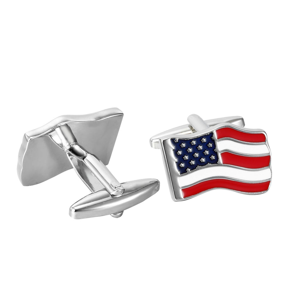 Loyal Patriot Stainless Steel USA Flag Men's Cufflinks (Red, Blue, White, Silver)