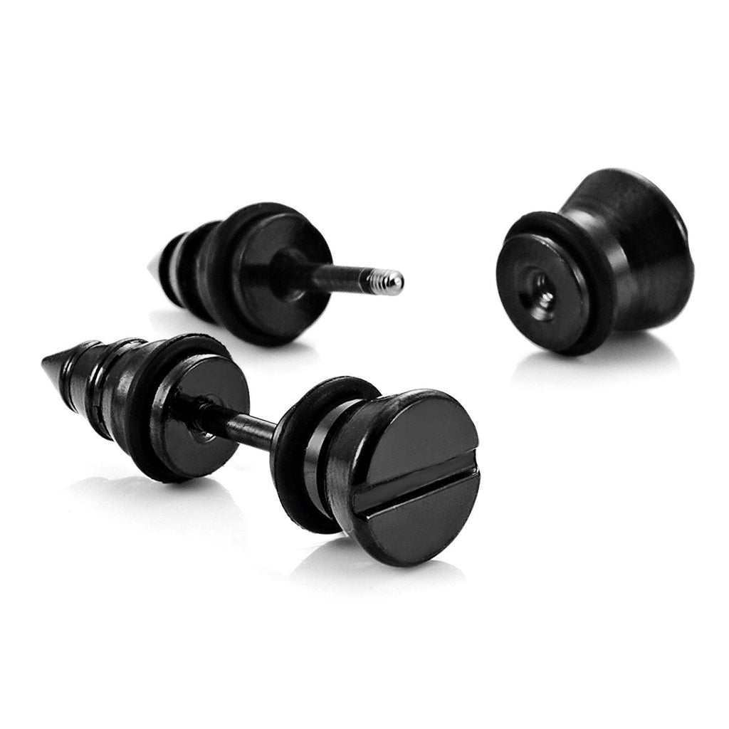 Cool Stainless Steel Men's Stud Screw Black Earrings for men,  7mm Diameter