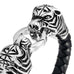 Amazing Leather Mens Bracelet with Locking Stainless Steel Tiger Head Clasp,  Black,  Silver,  8.5 Inches