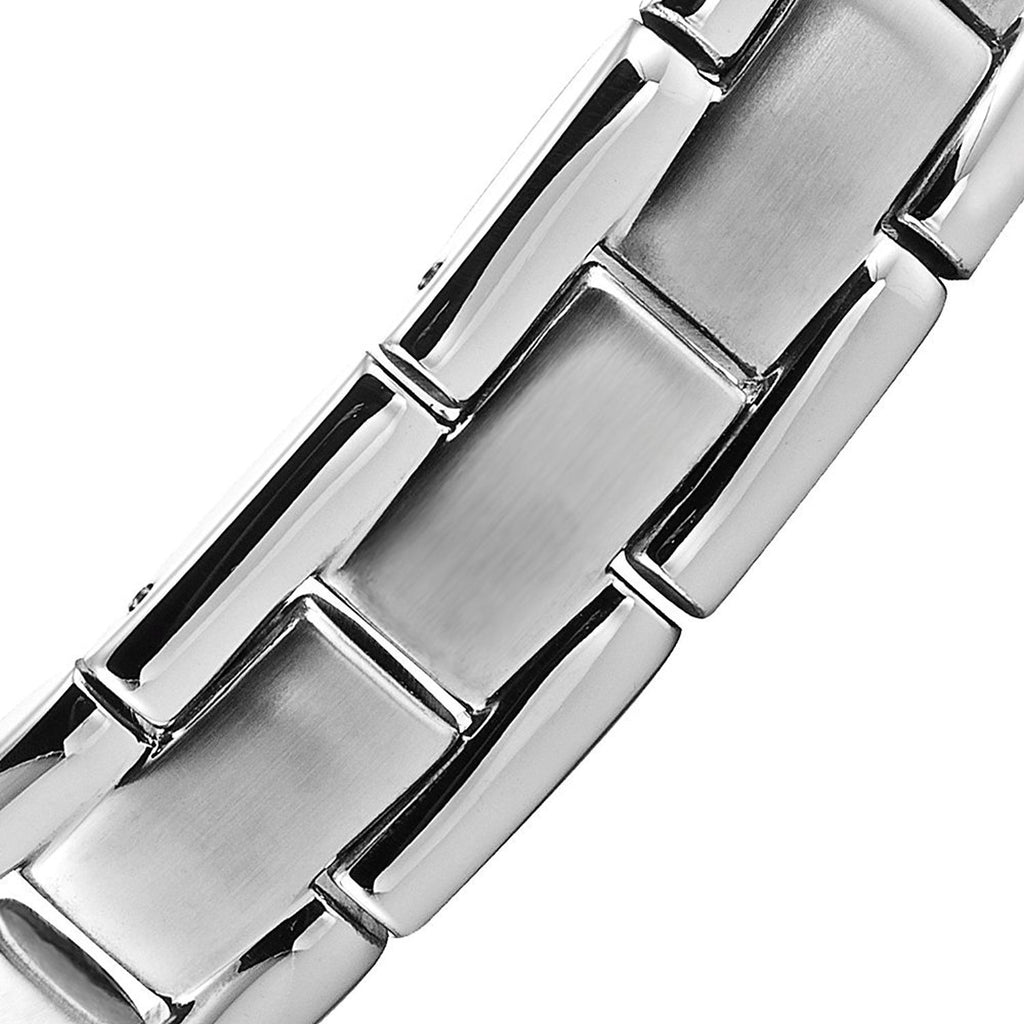 Quality Mens Link Bracelet 316L Stainless Steel Magnetic Therapy, Silver