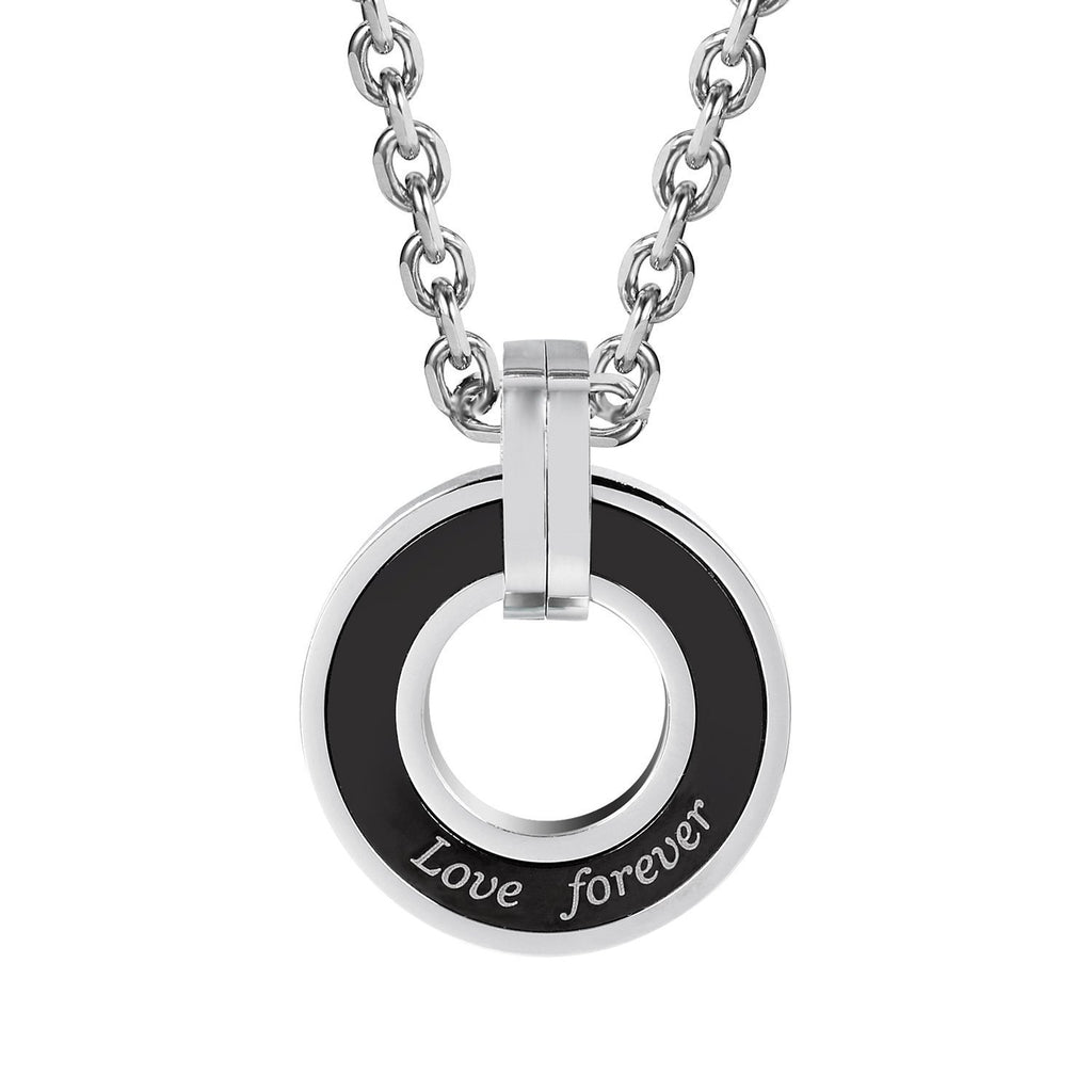 Stunning 2pcs His & Hers Love Forever Couples Round Pendant Necklace Set with 19" & 21" Chain