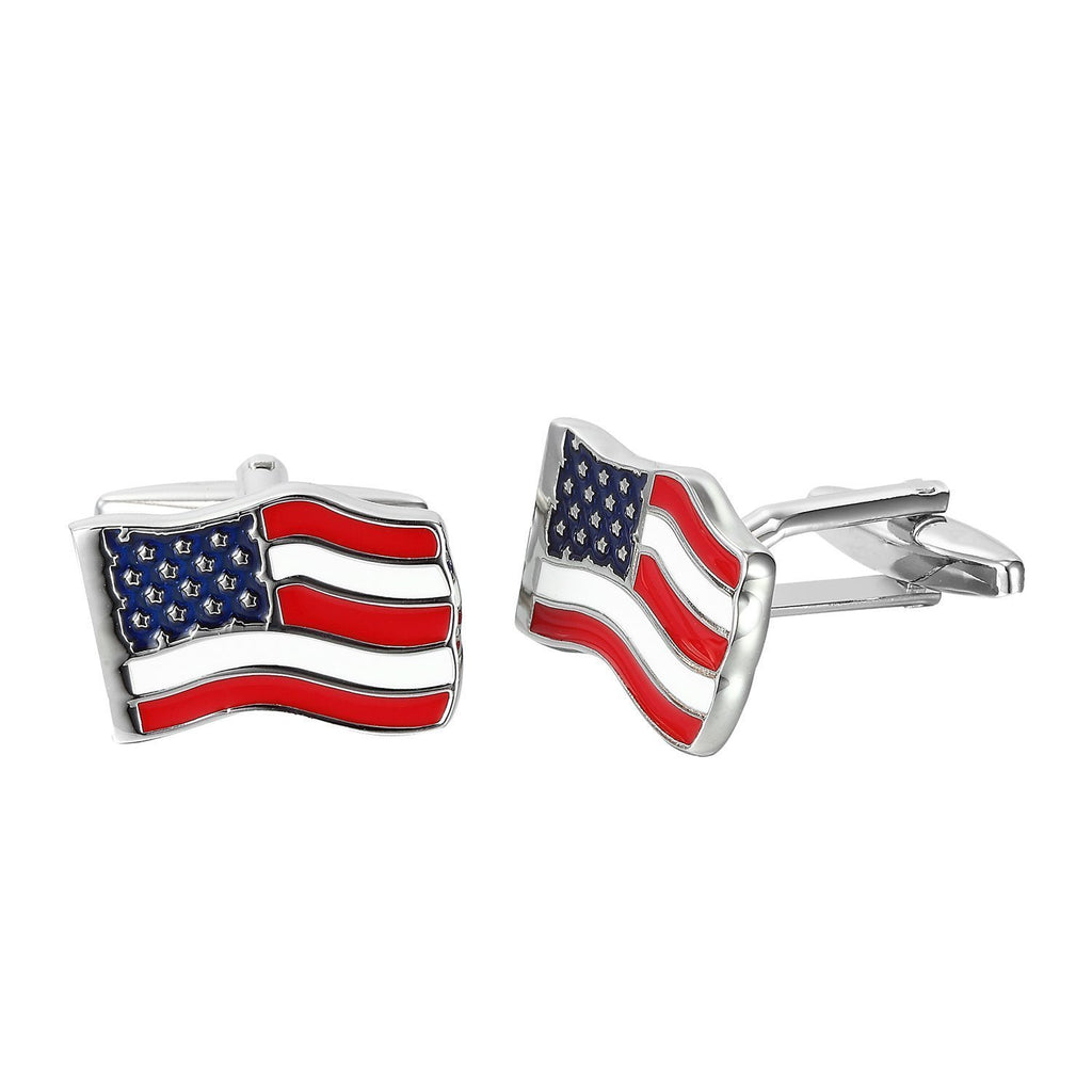 Loyal Patriot Stainless Steel USA Flag Men's Cufflinks (Red, Blue, White, Silver)