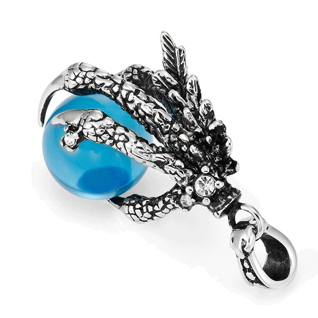 Men's Gothic Biker Tribal Stainless Steel Dragon Claw Pendant Necklace, Blue, Black Silver, 21" Chain