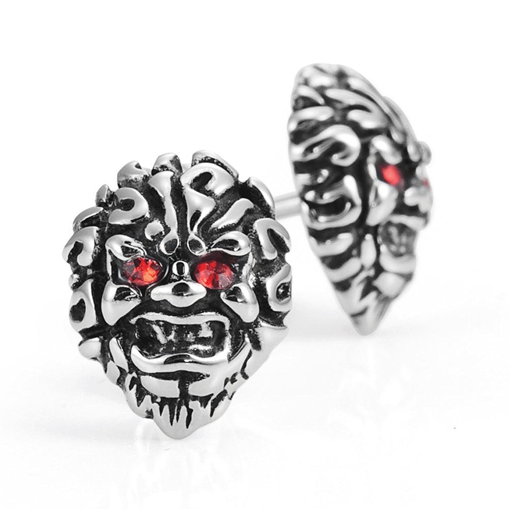 Masculine Men's Stud Earrings Stainless Steel Skull Earrings (Silver, Black, Red)