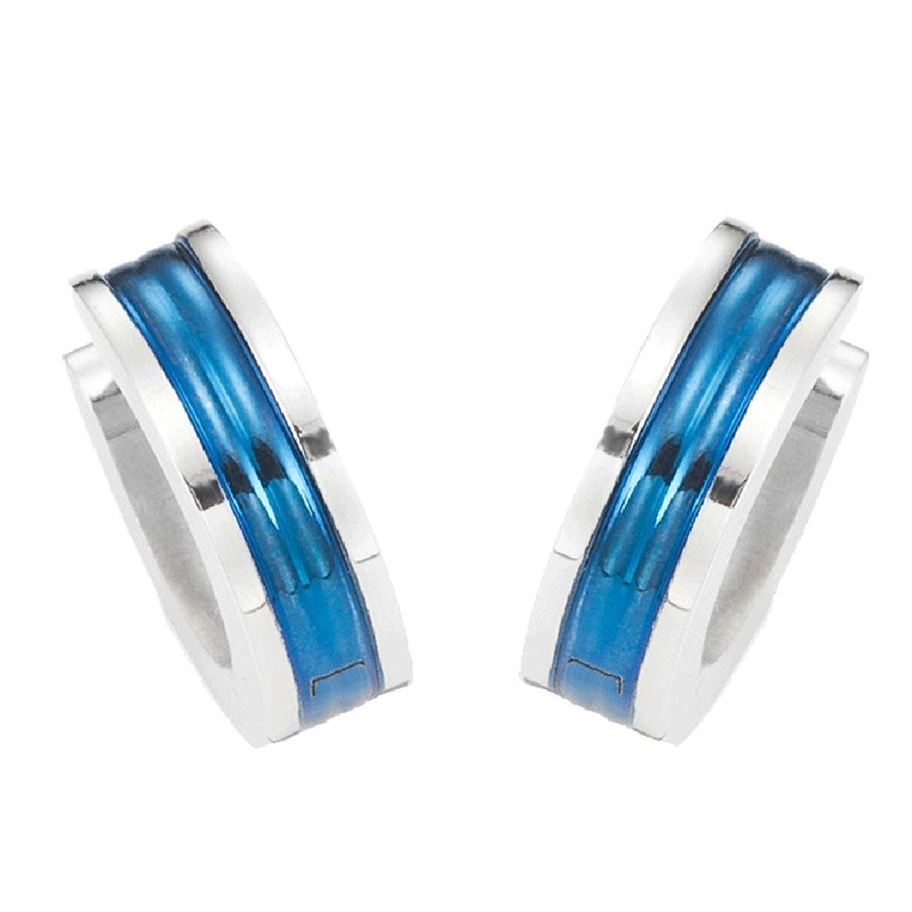 Unisex Huggie Earrings in 316l Stainless Steel Ocean Blue Hoop Design 10mm