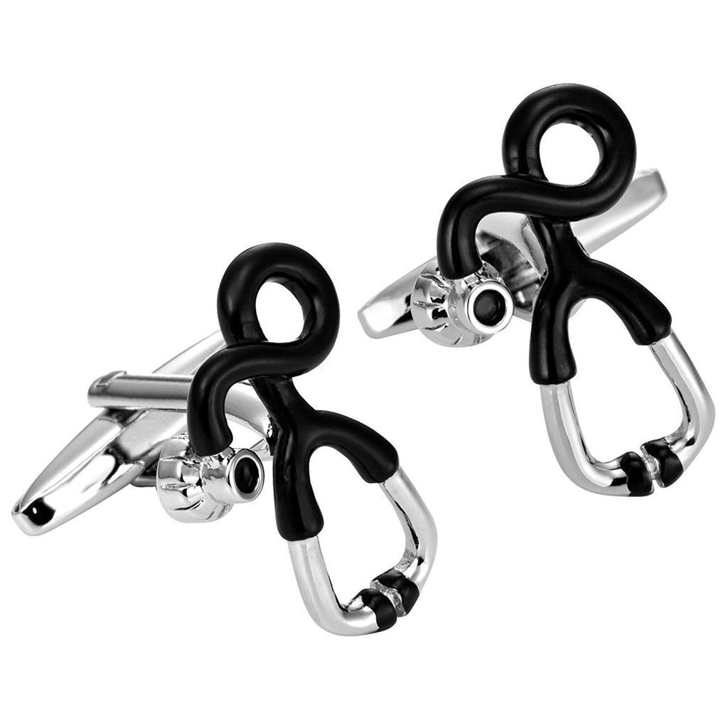 Unusual Doctor Style Stainless Steel Stethoscope Cufflinks for Men (Black, Silver)