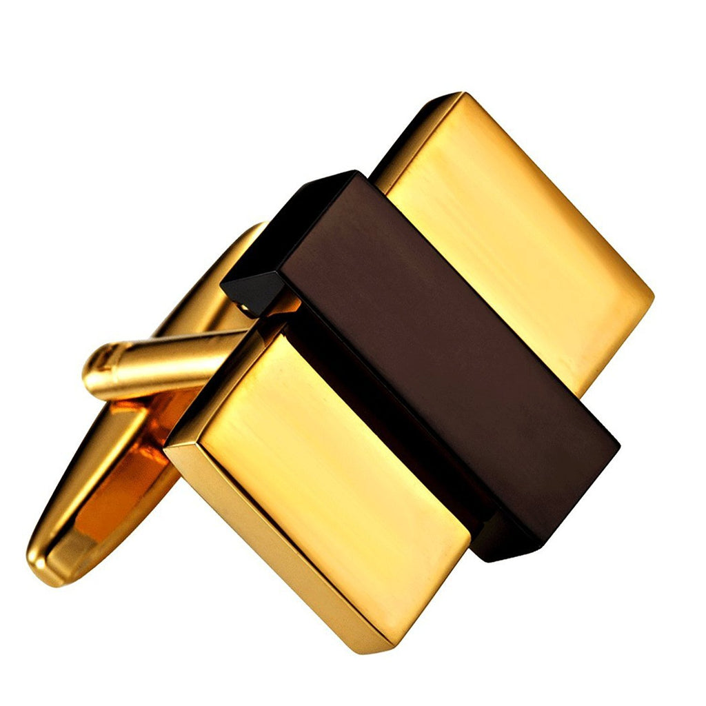 Unique Gold Toned Stainless Steel Rectangular Mens Fashion CuffLinks