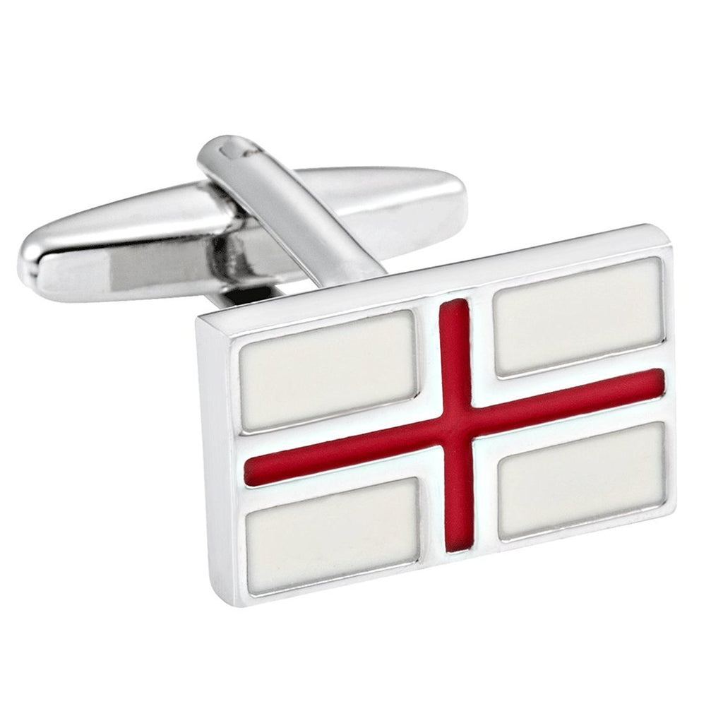 Rectangle Men's Red Cross Cufflinks 316L Stainless Steel Silver Cuff Links