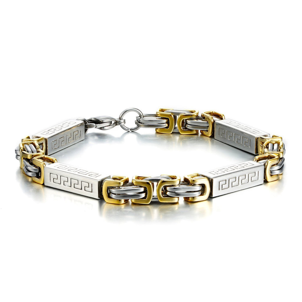 Impressive Men's Stainless Steel Bracelet Byzantine Chain, Gold Silver, 9 Inch