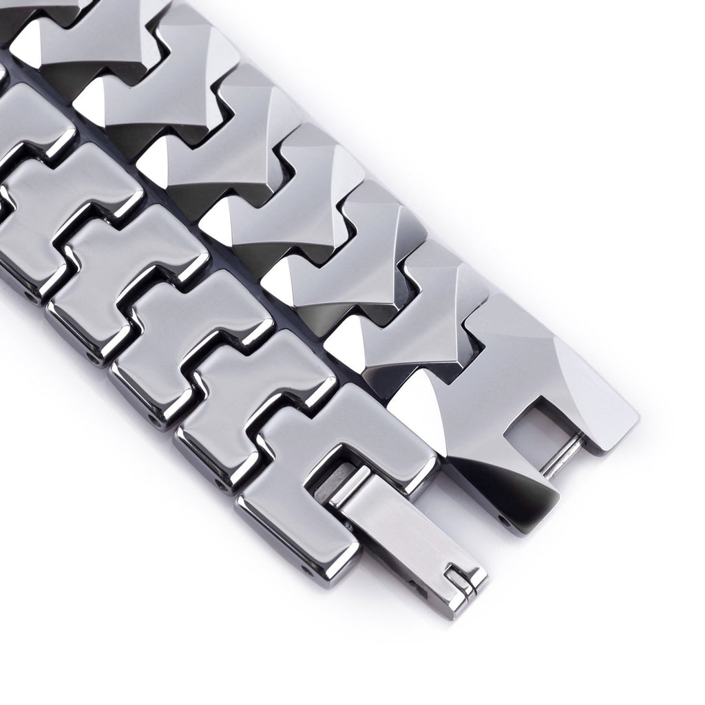 Unique Solid Tungsten Puzzle Pieces Style Mens Link Bracelet (Silver, 10mm)
