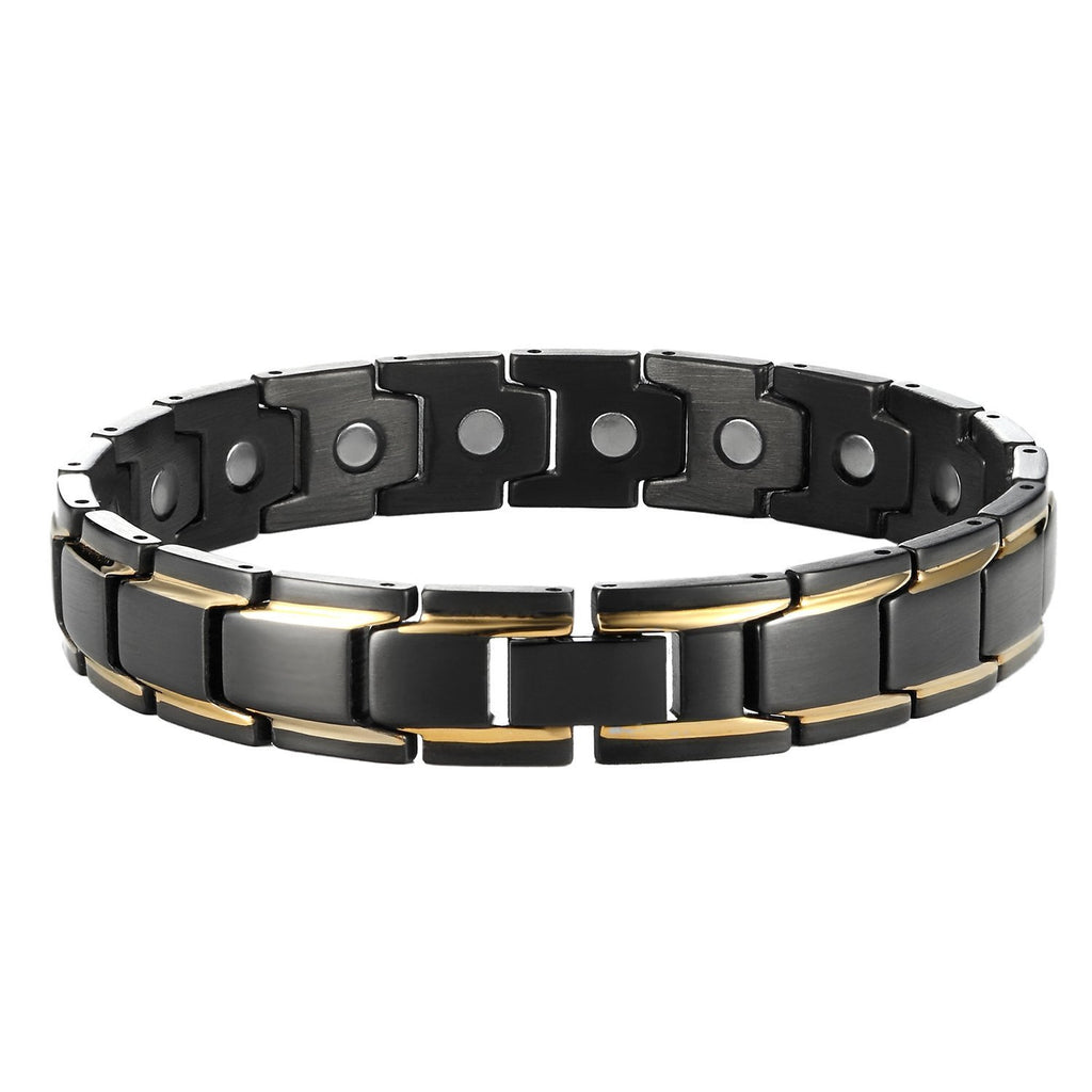 Unique 316L Stainless Steel & magnets Link Men's Bracelet (Black, Gold)