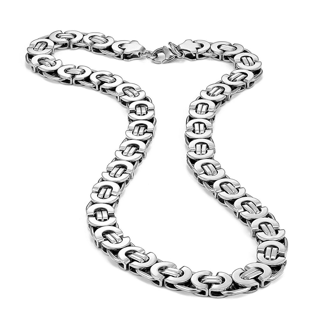 Mechanic Style Ultra Wide Stainless Steel Men's Necklace (Silver, 18, 21, 23 inches, 11 mm width)
