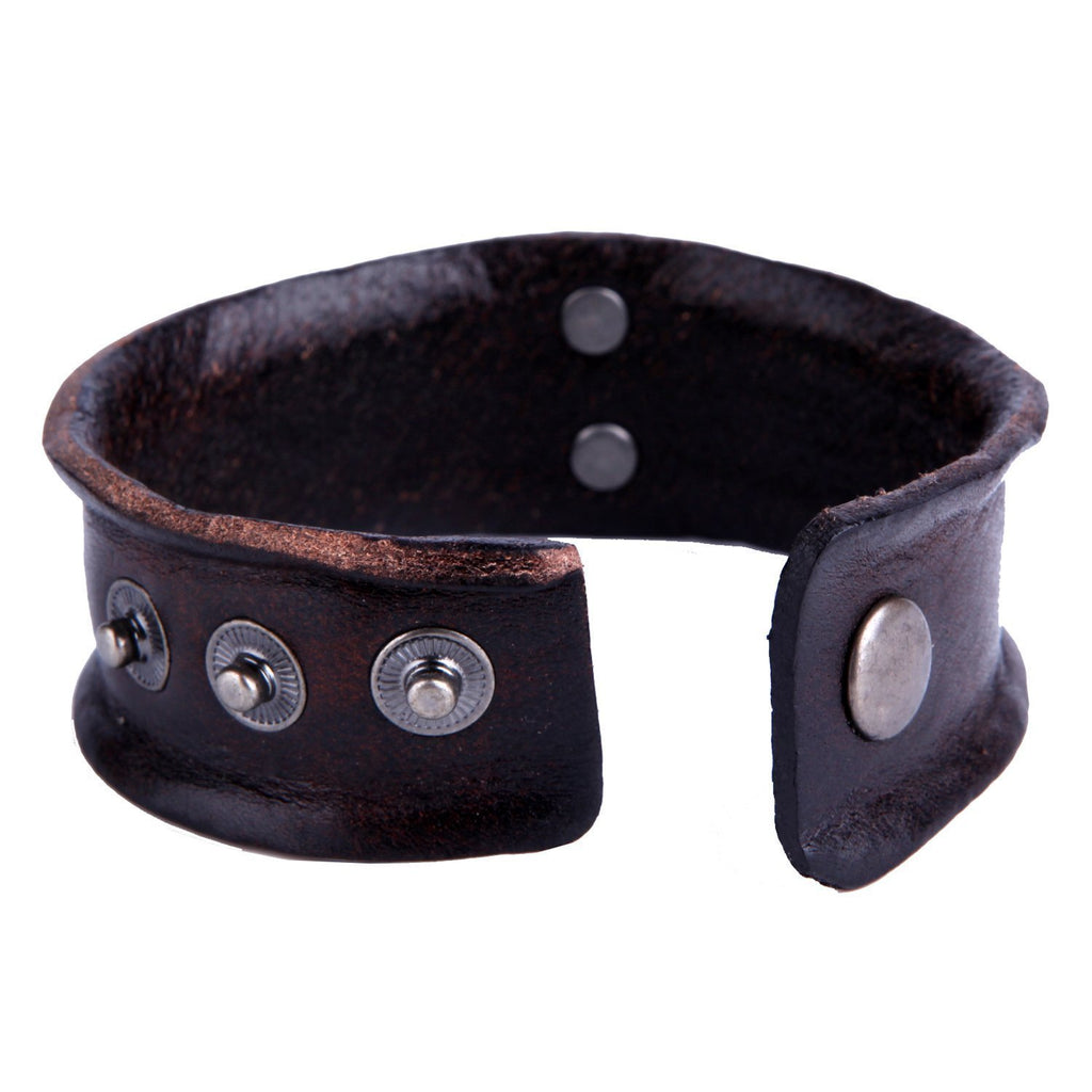 Vintage Style Men's Metal Fleur-de-lis Cuff Genuine Leather Bracelet (Brown, Adjustable)