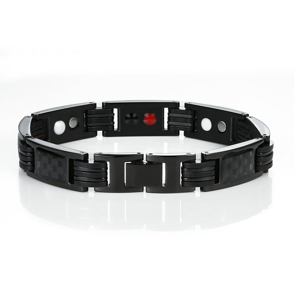 Men's Titanium Magnetic Link Bangle Bracelet with Carbon Fiber 8.66 inch (Black)