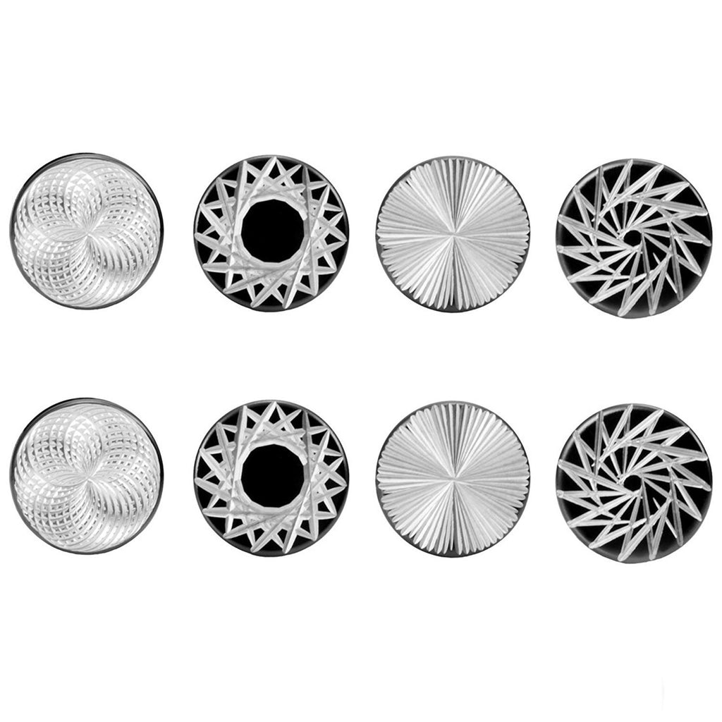 Mens 4 Pairs Stainless Steel Barbell Stud Earrings Set with Star, Spoke, Sunburst & Spirograph Designs