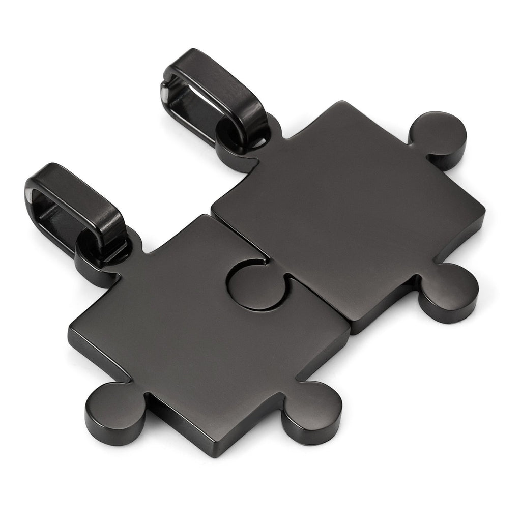 His & Hers Puzzle Matching Piece Couples Pendant Necklace Set with 18" & 21" Chain