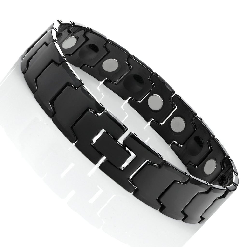 Elegant Men's Black Solid Tungsten Link Bracelet with Magnet