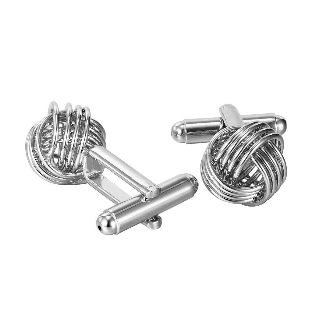 Unique Stainless Steel Knot Cufflinks for Men by (Silver)