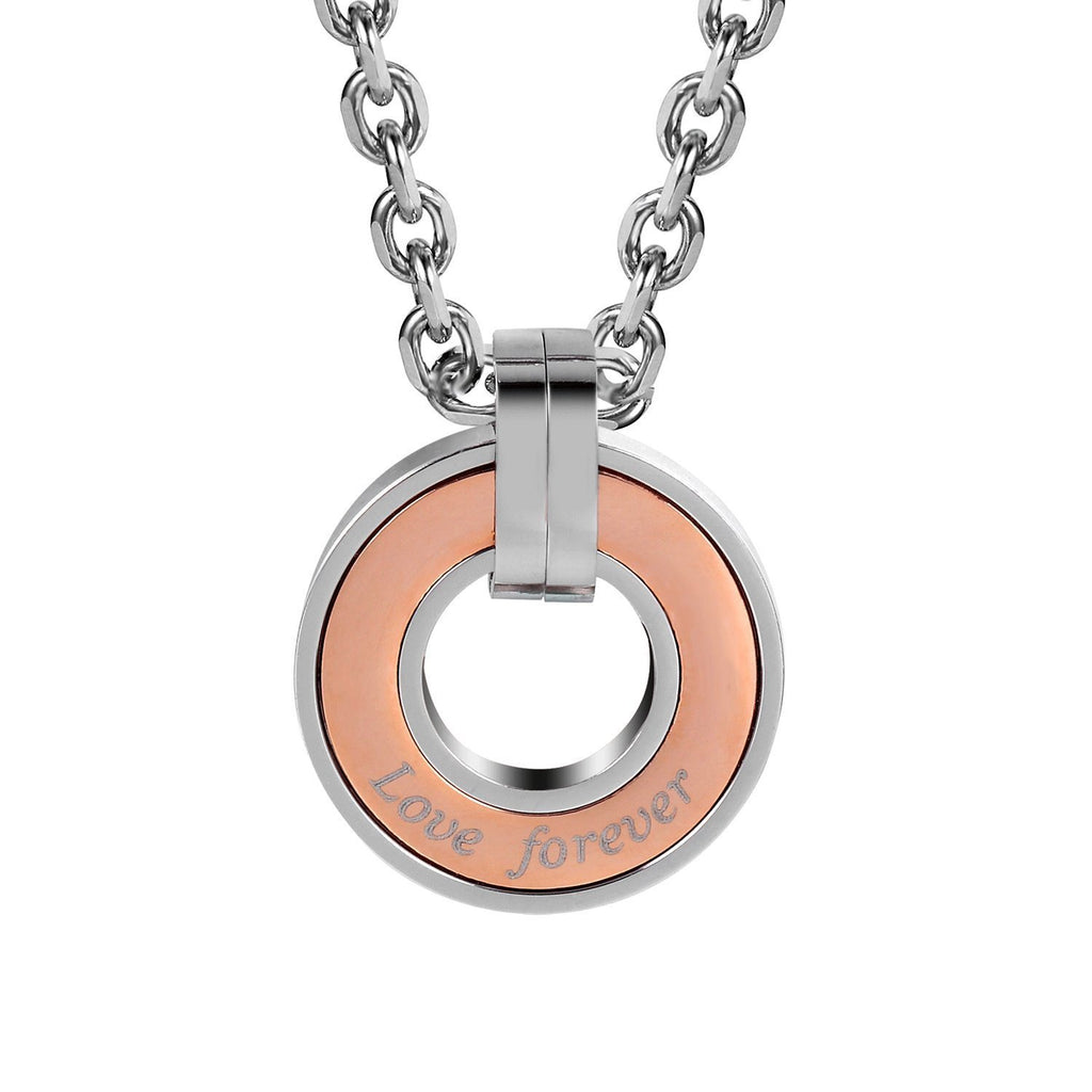 Stunning 2pcs His & Hers Love Forever Couples Round Pendant Necklace Set with 19" & 21" Chain