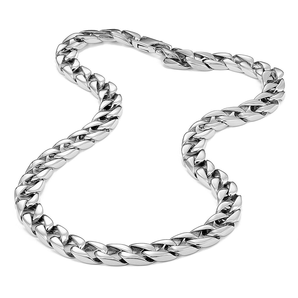 Men's Powerful Stainless Steel Chain Necklace Ultra Thick Wide (Silver, 11 mm width, 18, 21, 23 Inches)