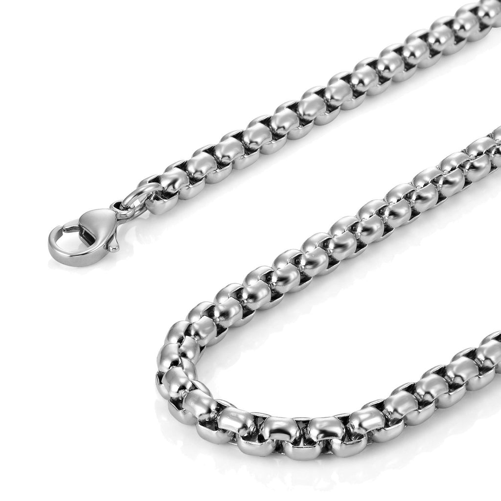 Stainless Steel Men's Necklace Box Chain Jewelry (Silver, 4.5mm, 20")