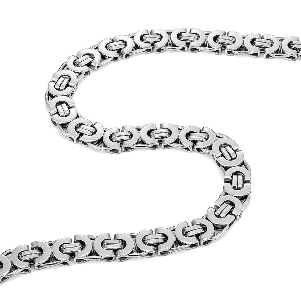 Mechanic Style Ultra Wide Stainless Steel Men's Necklace (Silver, 18, 21, 23 inches, 11 mm width)