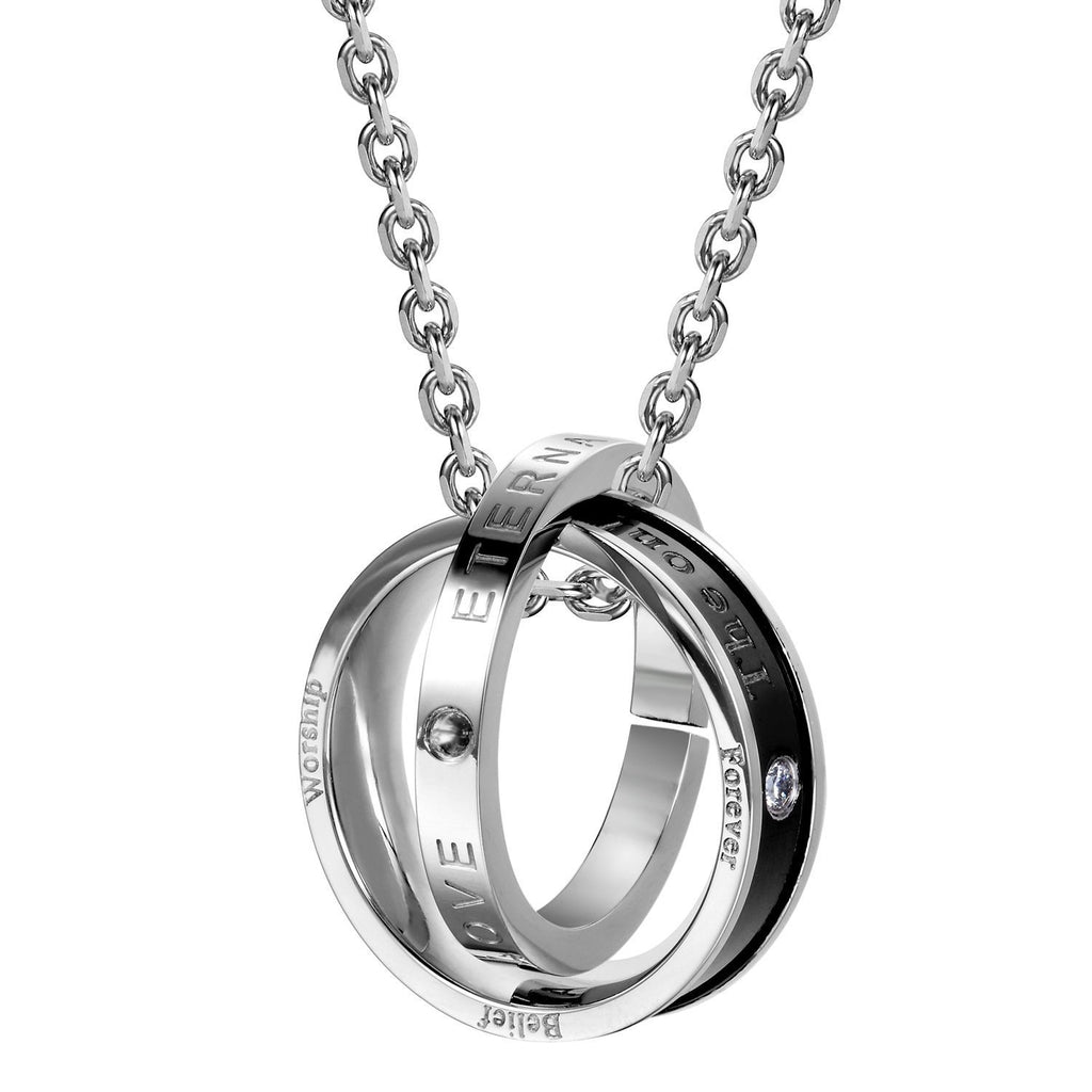 His & Hers Couples Engraved Double Ring Pendant Necklace