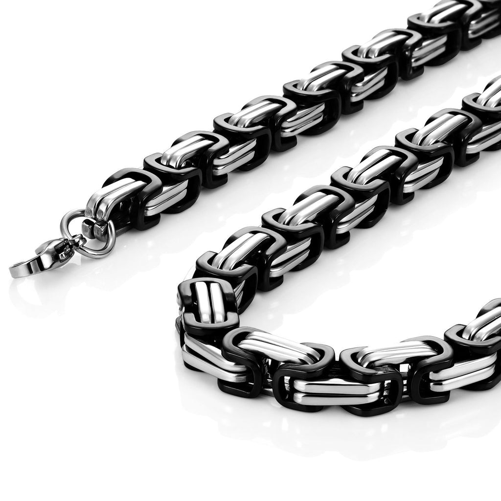 Impressive Mechanic Style Stainless Steel Men's Necklace Silver Black Chain for Men (18, 21, 23 Inches)