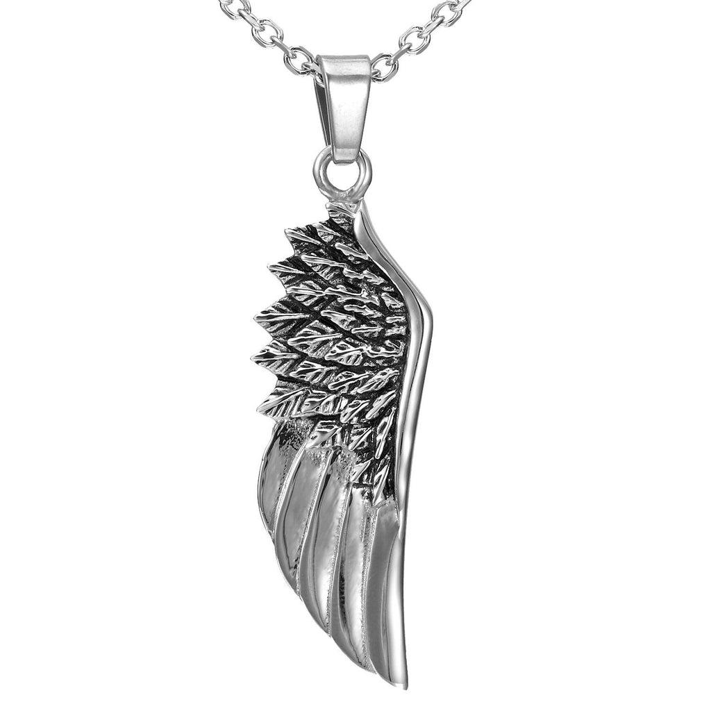 Stainless Steel Silver Angel Wing Pendant 21 Inch Necklace for Men