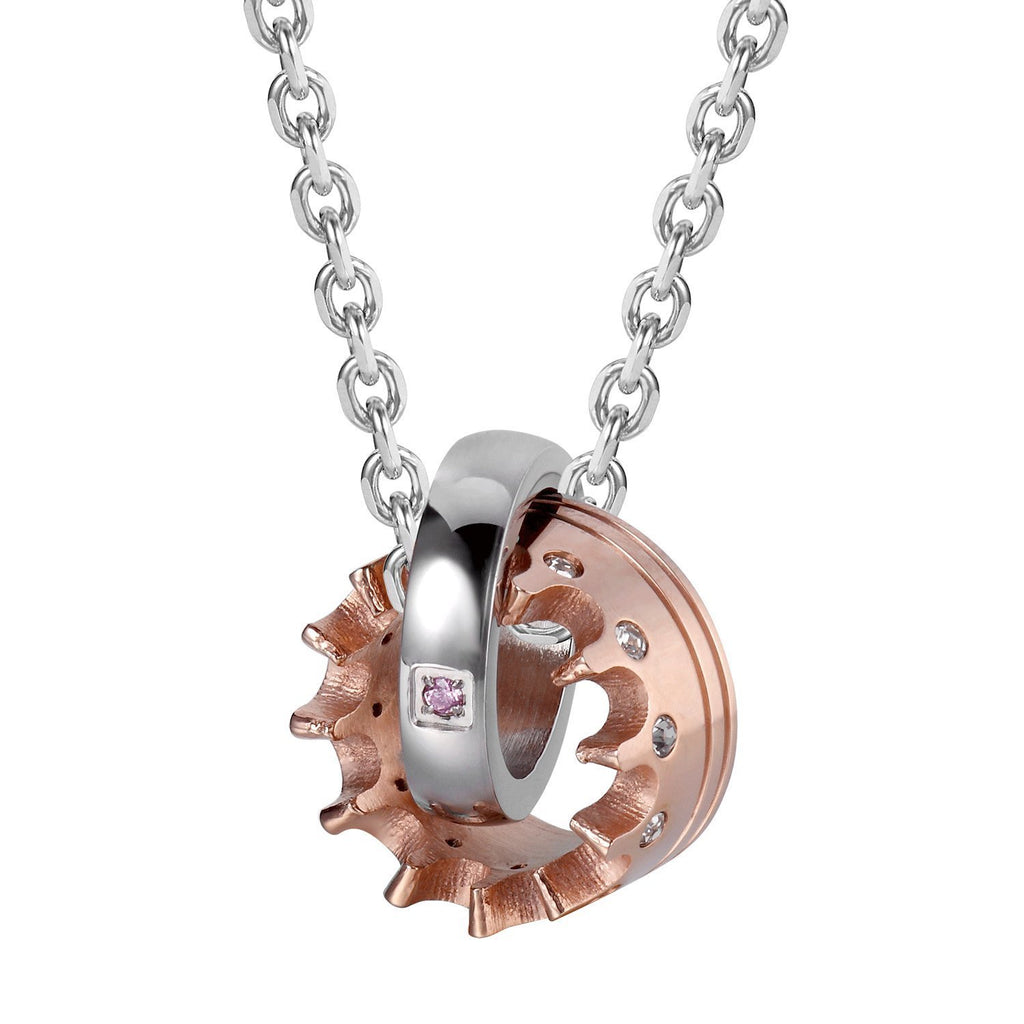 Crown His & Hers Couple Royal Ring Pendant Love Necklace Valentine Set,  19 & 21" Chain (Black,  Rose Gold)
