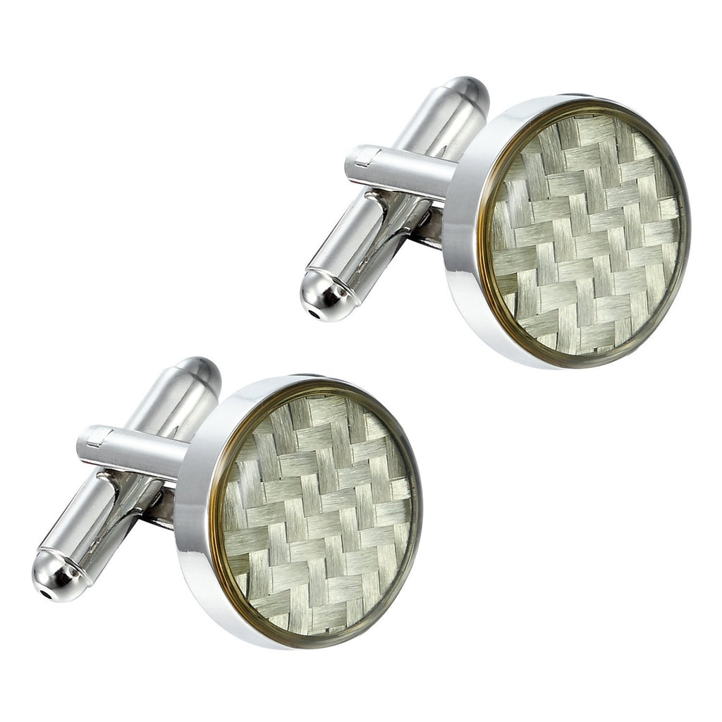 Stunning Round 316L Stainless Steel & White Carbon Fiber Cufflinks for Men