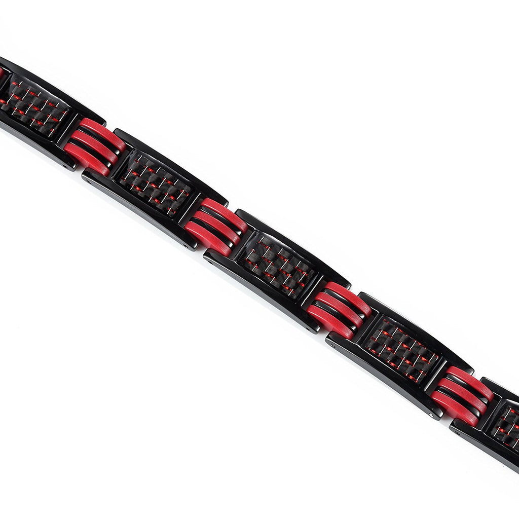 Men's Titanium Magnetic Link Bangle Bracelet with Carbon Fiber 8.66 inch (Black & Red)