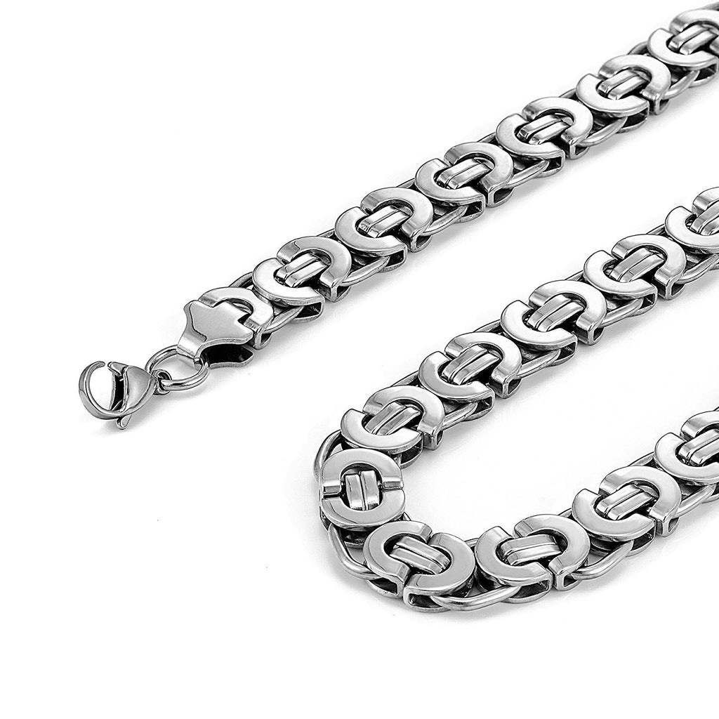 Mechanic Style Ultra Wide Stainless Steel Men's Necklace (Silver, 18, 21, 23 inches, 11 mm width)