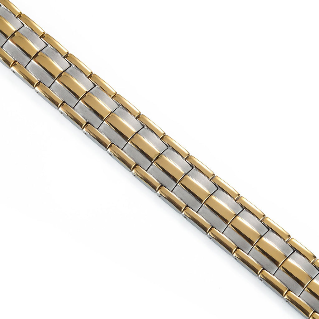 Men's Titanium Bracelet 8.66 inch Durable & Comfortable (Gold & Silver Tone)