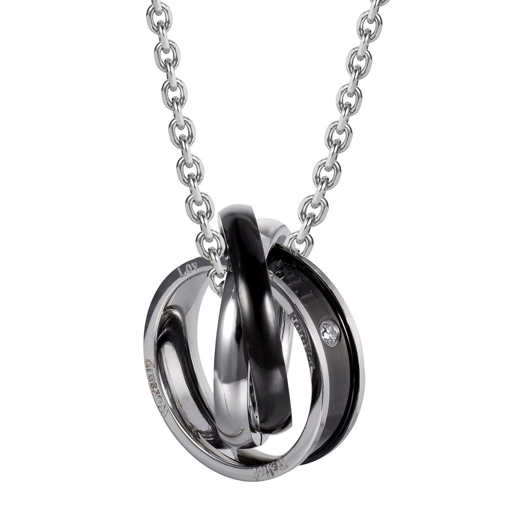 His & Hers Couples Engraved Double Ring Pendant Necklace