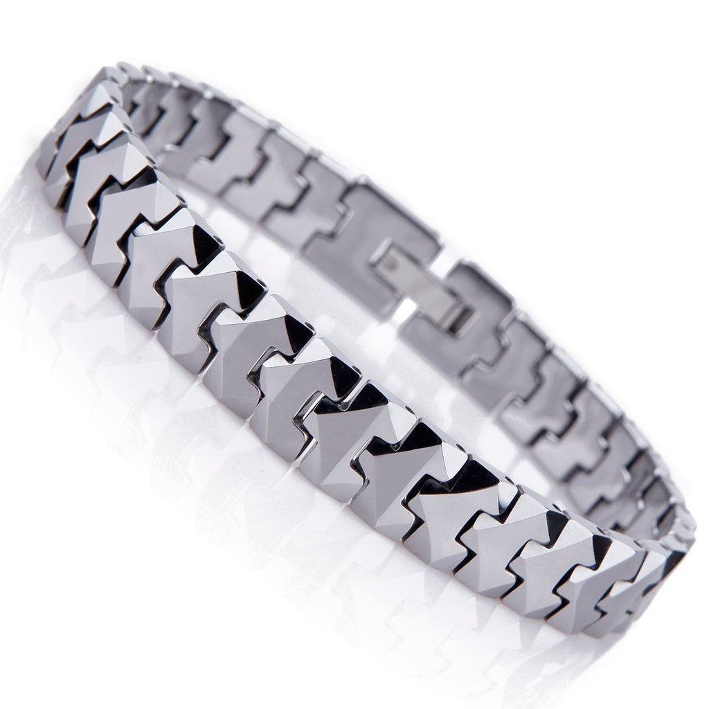 Unique Solid Tungsten Puzzle Pieces Style Mens Link Bracelet (Silver, 10mm)