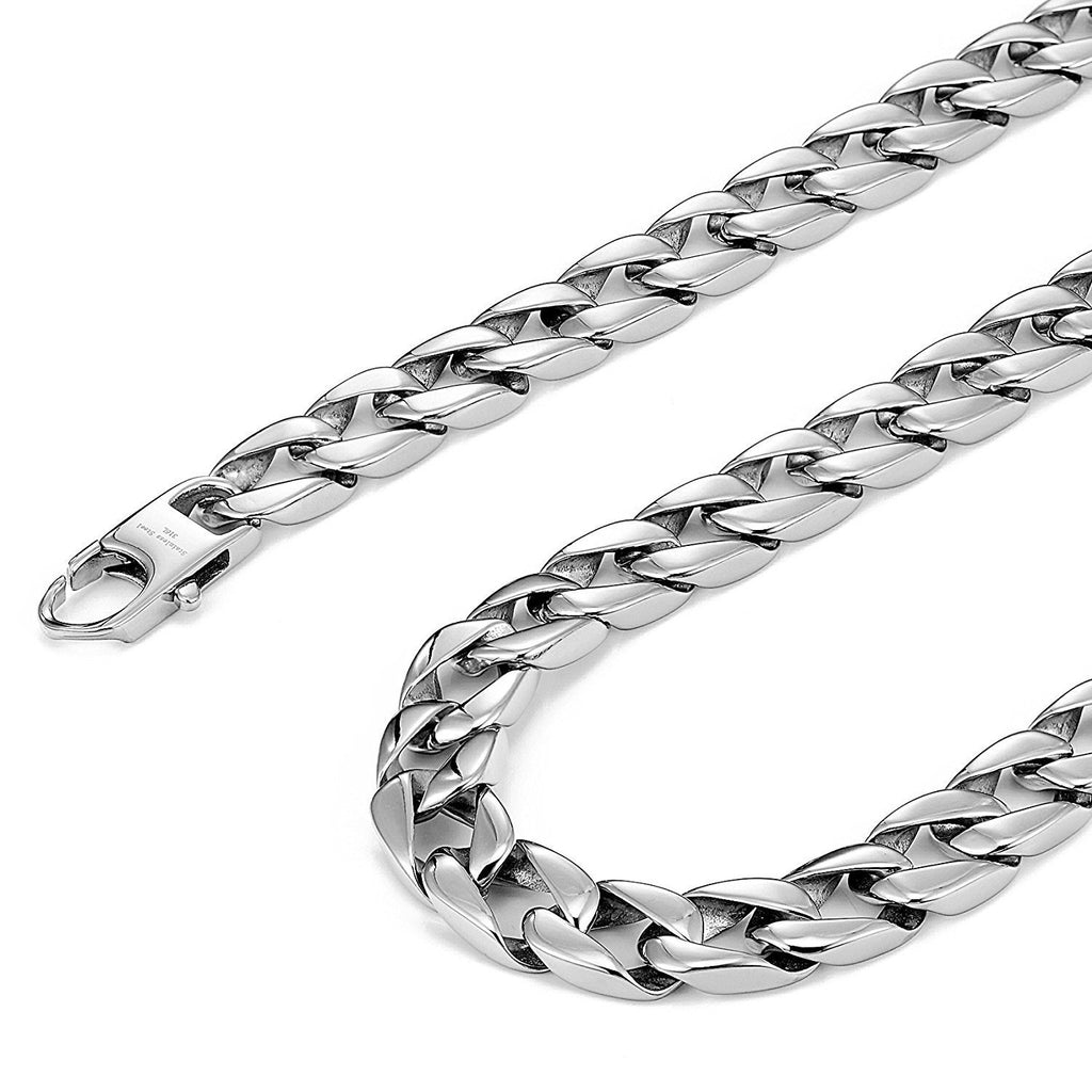 Men's Powerful Stainless Steel Chain Necklace Ultra Thick Wide (Silver, 11 mm width, 18, 21, 23 Inches)