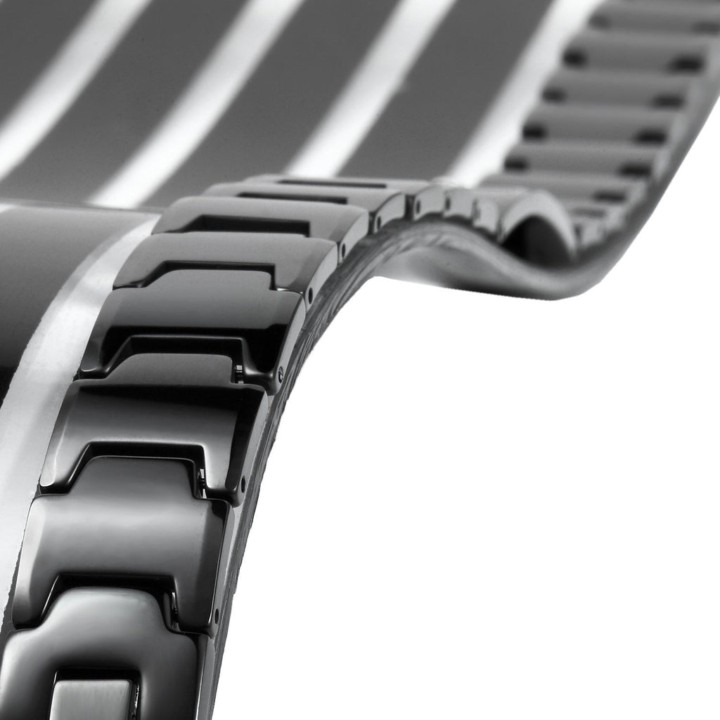 Elegant Black Solid Tungsten Link Bracelet with Magnet & 5 Cubic Zirconia Stone