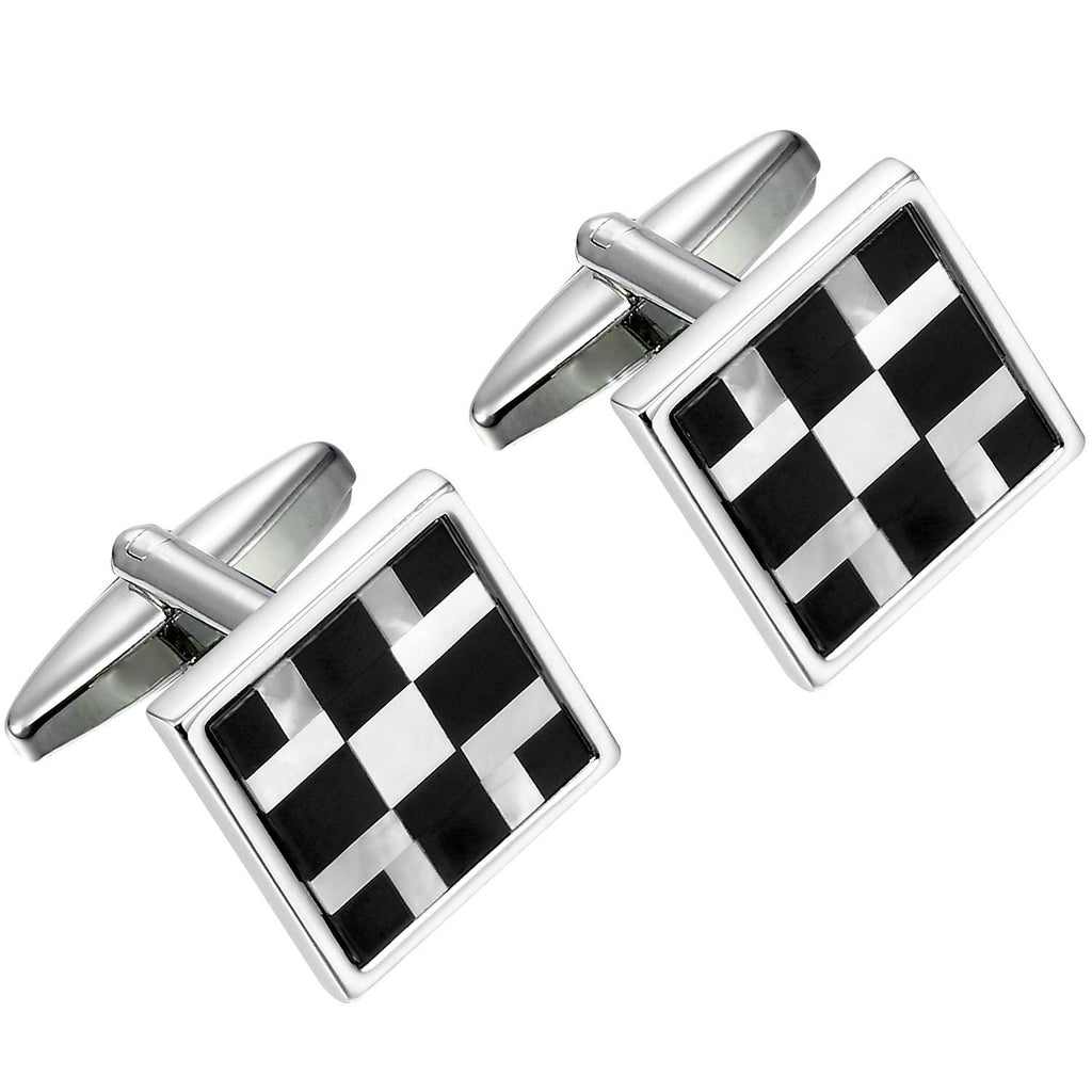Abstract 316L Stainless Steel,  Onyx & Real Shell Men's Cufflinks (Black,  White,  Silver)