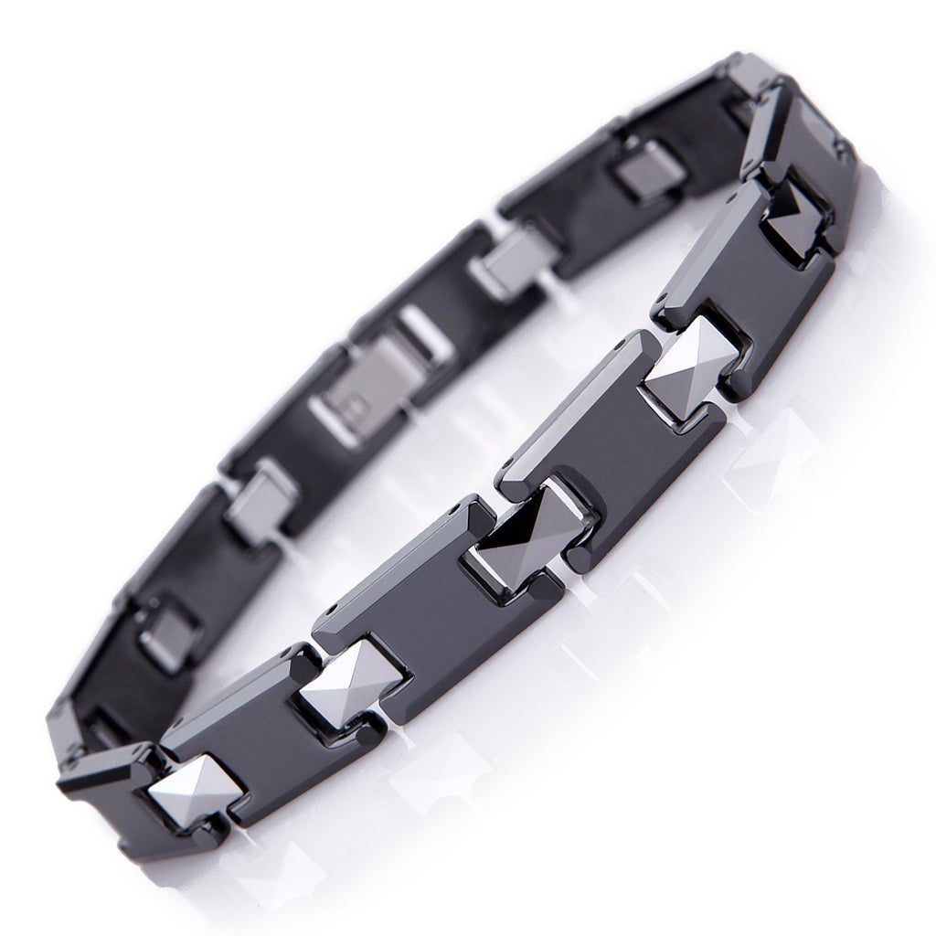 Amazing Tungsten & Ceramic Men's Link Bracelet (Black,  Silver)