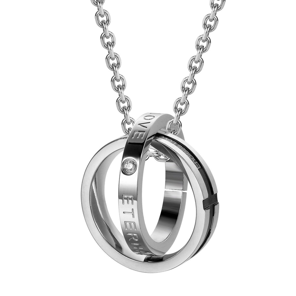 His & Hers Couples Engraved Double Ring Pendant Necklace