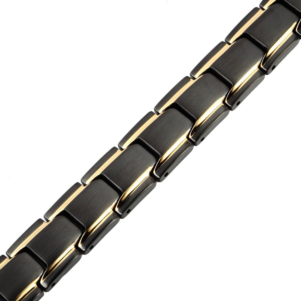 Unique 316L Stainless Steel & magnets Link Men's Bracelet (Black, Gold)
