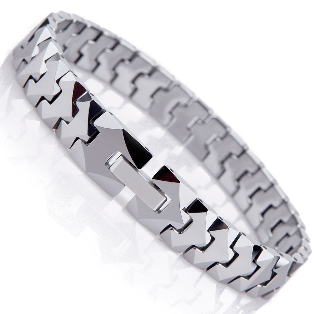 Unique Solid Tungsten Puzzle Pieces Style Mens Link Bracelet (Silver, 10mm)