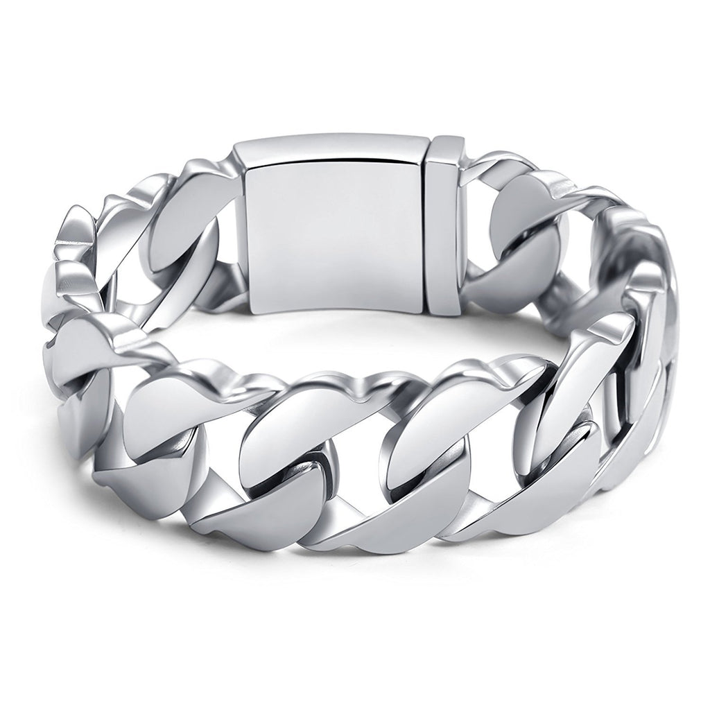 Massive 316L Stainless Steel Silver Link Chain Bracelet 8.3 Inches