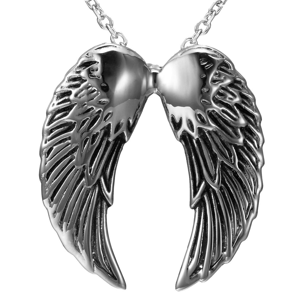 Stunning Stainless Steel Double Angel Wing Pendant & 21 Inch Necklace for Men