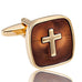 Amazing Mens Stainless Steel Cufflinks with Golden Holy Cross