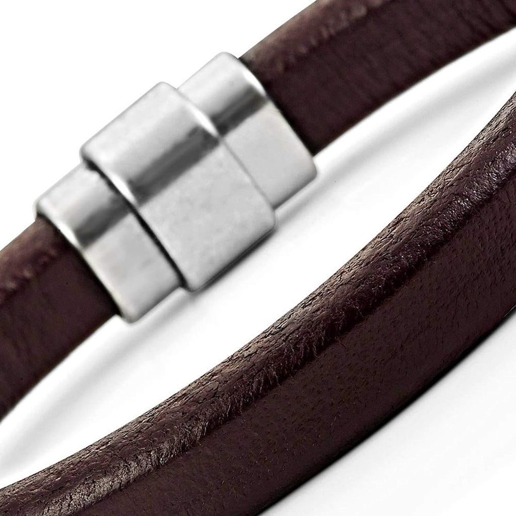 Classic Genuine Leather Cuff Bracelets Stainless Steel Clasp 8.6"
