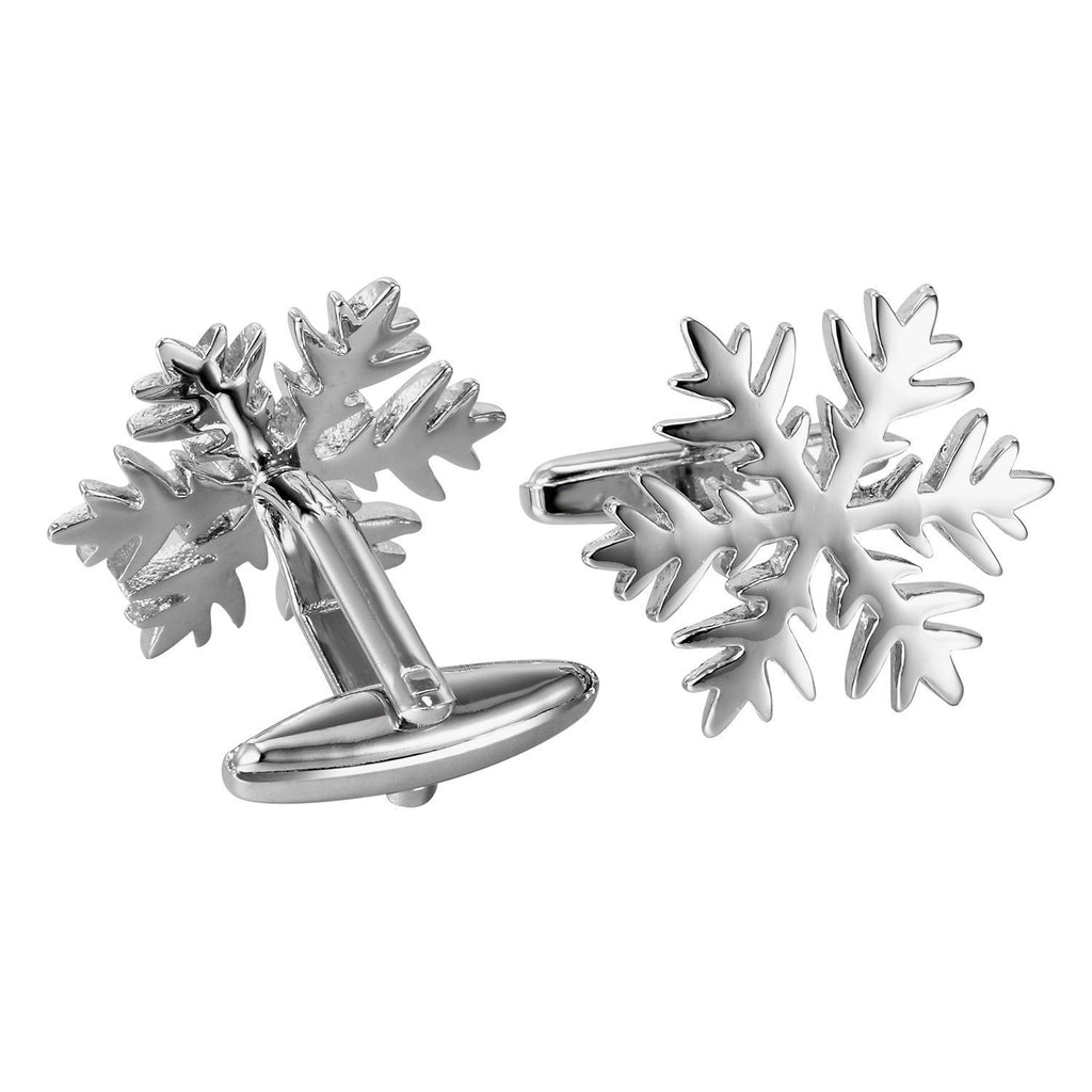 Unique Christmas Snow Snowflakes Stainless Steel Cufflinks for Men (Silver)